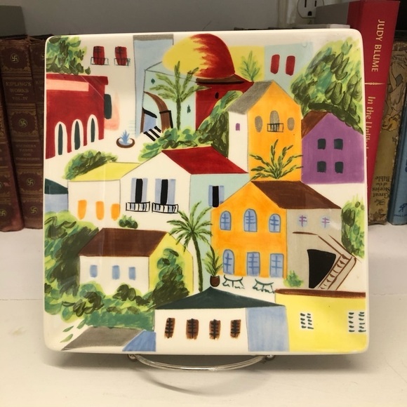 SET of 4 PIER 1 Hand Painted Villa Del Sol Earthenware  Salad Plate 8.5" 0386 - Picture 3 of 6